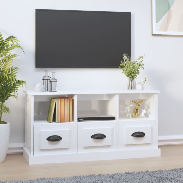 TV-benk høyglans hvit 100x35x50 cm konstruert tre