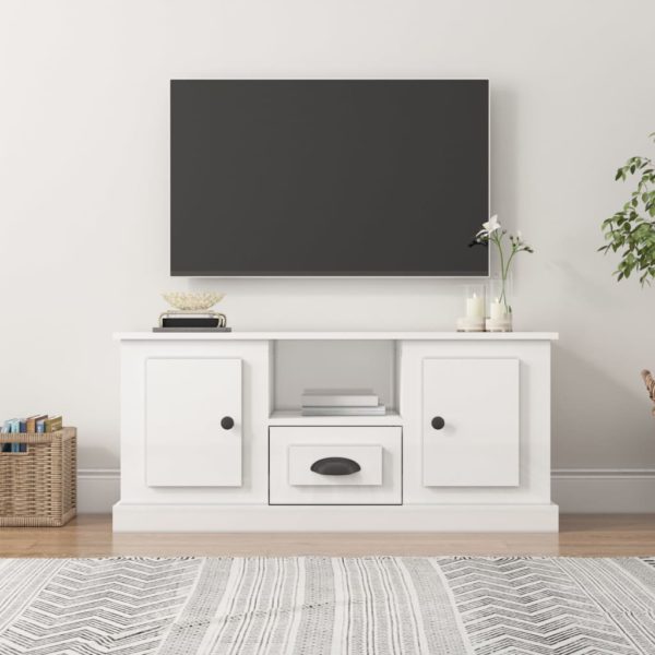 TV-benk høyglans hvit 100×35,5×45 cm konstruert tre