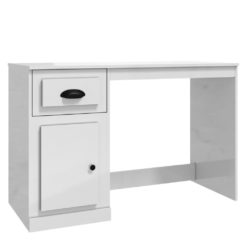 Skrivebord med skuff høyglans hvit 115x50x75 cm konstruert tre