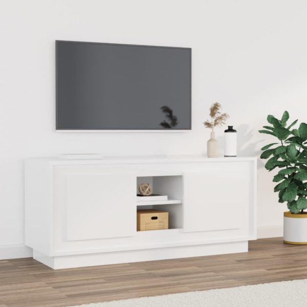 vidaXL TV-benk høyglans hvit 102x35x45 cm konstruert tre