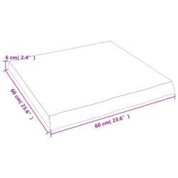 Bordplate 60x60x(2-6) cm ubehandlet heltre eik naturlig kant
