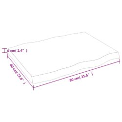 Bordplate 80x60x(2-6) cm ubehandlet heltre eik naturlig kant