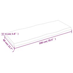 Bordplate 100x40x(2-4) cm ubehandlet heltre eik naturlig kant