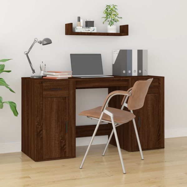 Skrivebord med skap brun eik konstruert tre