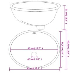 Baderomsvask hvit 49×40,5×21 cm oval keramikk