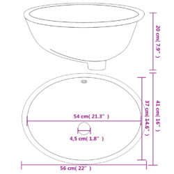 vidaXL Baderomsvask hvit 56x41x20 cm oval keramikk