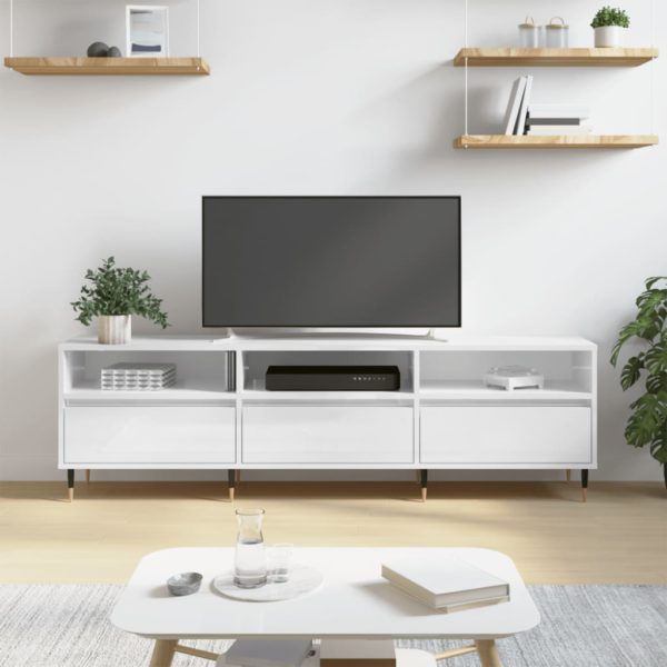 vidaXL TV-benk høyglans hvit 150x30x44,5 cm konstruert tre