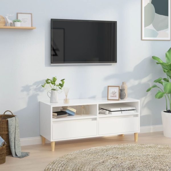 TV-benk høyglans hvit 100×34,5×44,5 cm konstruert tre