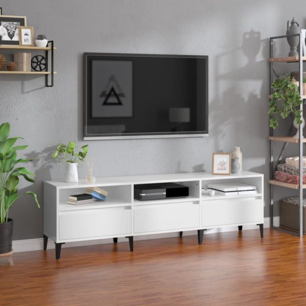 TV-benk høyglans hvit 150x30x44,5 cm konstruert tre