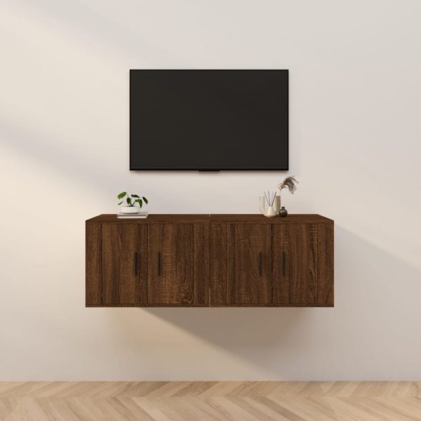Vegghengte TV-benker 2 stk brun eik 57×34,5×40 cm