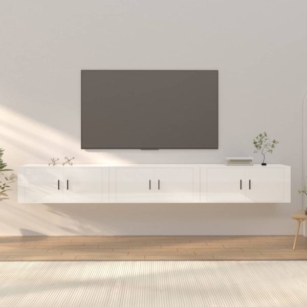 Vegghengte TV-benker 3 stk høyglans hvit 100×34,5×40 cm