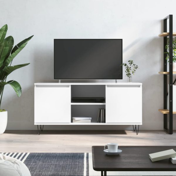 vidaXL TV-benk høyglans hvit 104x35x50 cm konstruert tre