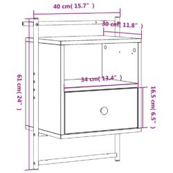 Nattbord veggmontert røkt eik 40x30x61 cm konstruert tre