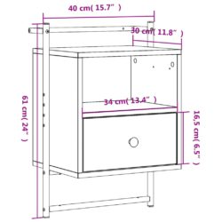 Nattbord veggmontert grå sonoma 40x30x61 cm konstruert tre