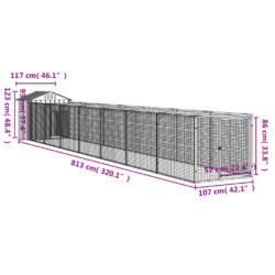 vidaXL Hundehus med tak lysegrå 117x813x123 cm galvanisert stål