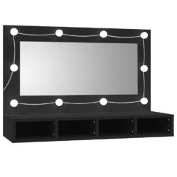 Speilskap med LED svart 90×31,5×62 cm