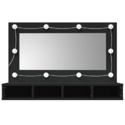 Speilskap med LED svart 90×31,5×62 cm