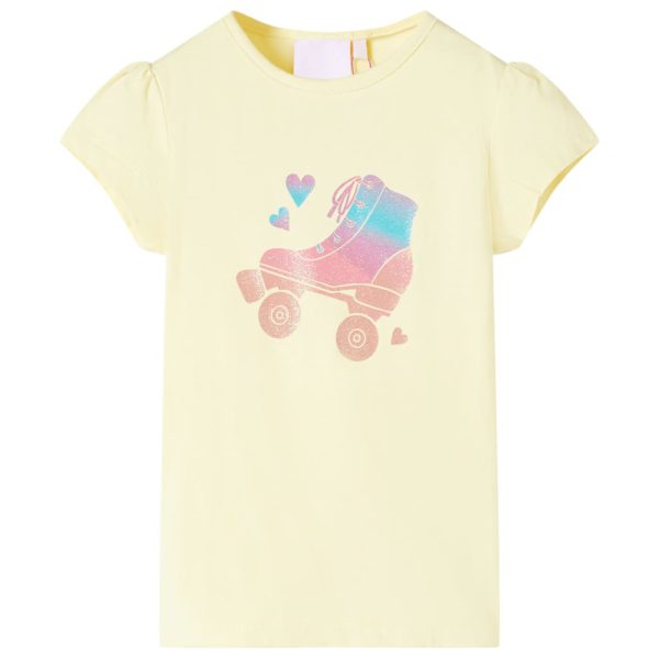 T-skjorte for barn med rulleskøytetrykk myk gul 92