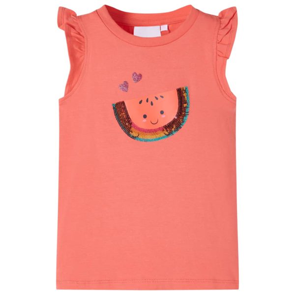 T-skjorte for barn med volangermer korall 140