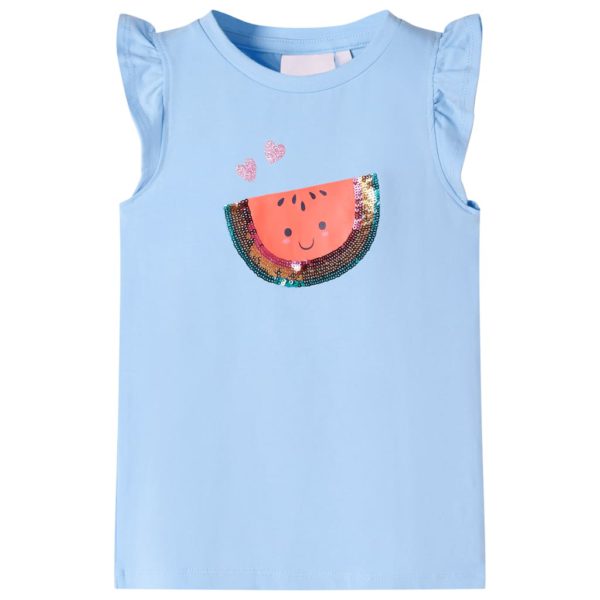 T-skjorte for barn med volangermer lyseblå 116