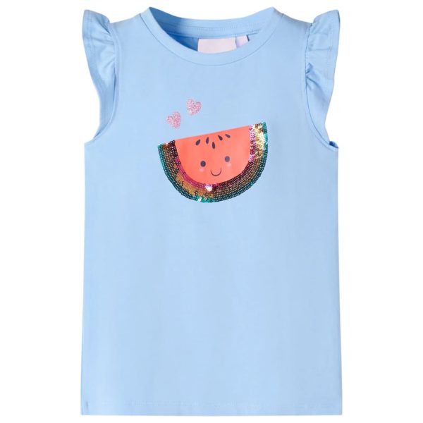 T-skjorte for barn med volangermer lyseblå 128