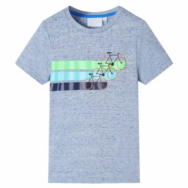 T-skjorte for barn med korte ermer blå melert 104