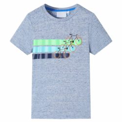 T-skjorte for barn med korte ermer blå melert 140