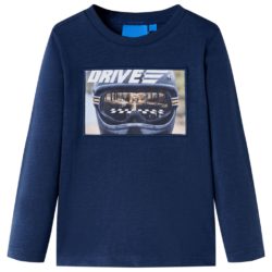 T-skjorte for barn med lange ermer marineblå melert 116