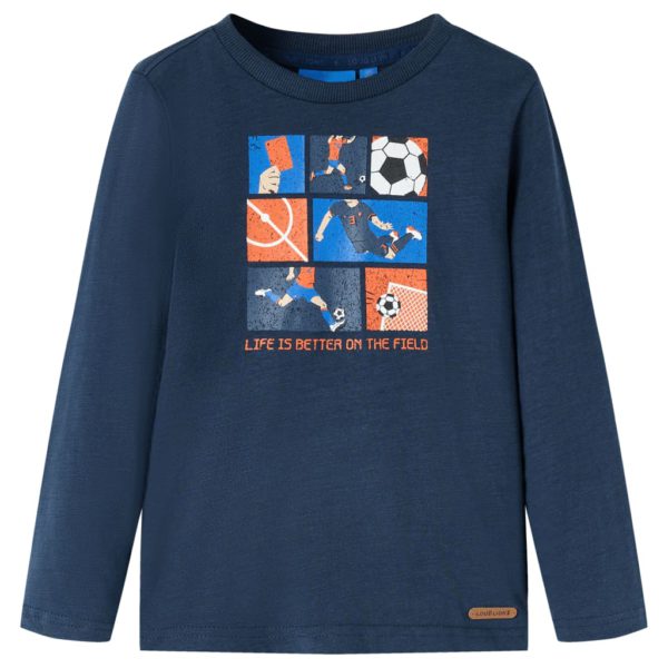 T-skjorte for barn med lange ermer marineblå melert 116