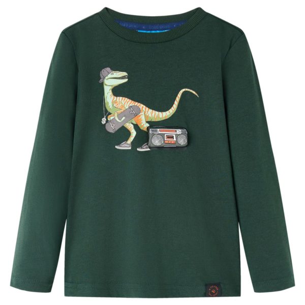 T-skjorte for barn med lange ermer mørkegrønn 116
