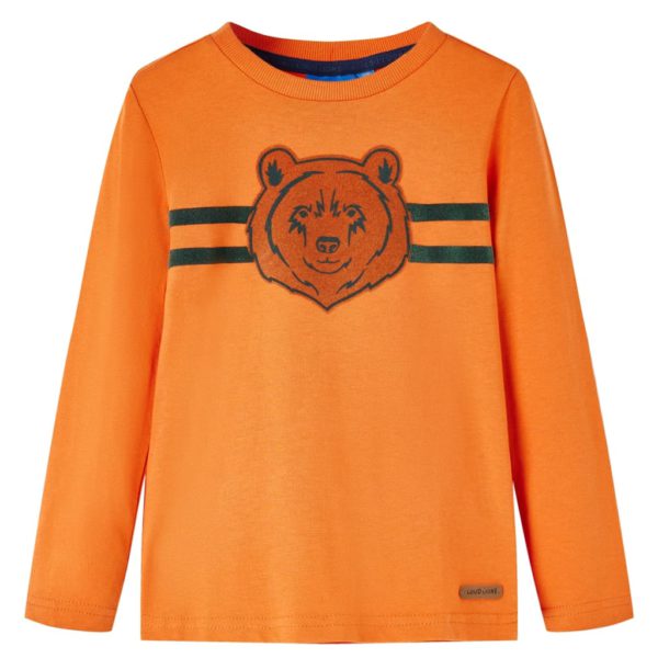 T-skjorte for barn med lange ermer mørk oransje 92