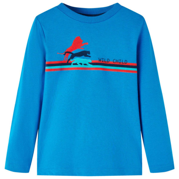 T-skjorte for barn med lange ermer koboltblå 128