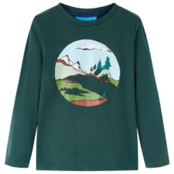 T-skjorte for barn lange ermer mørkegrønn 92