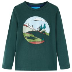 T-skjorte for barn lange ermer mørkegrønn 140