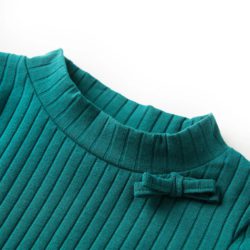T-skjorte for barn med lange ermer ribbestrikket mørkegrønn 116