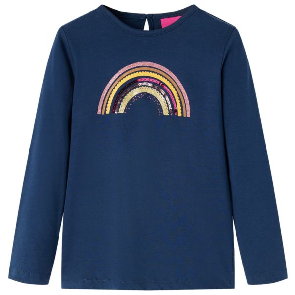T-skjorte for barn med lange ermer marineblå 140