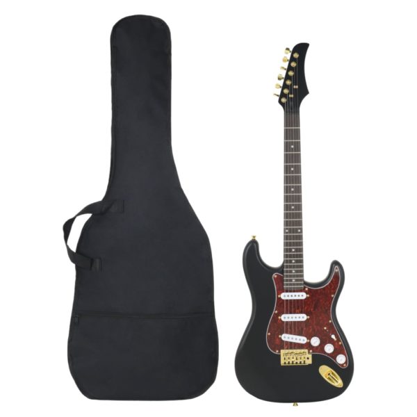vidaXL Elektrisk gitar for nybegynnere med veske svart og gull 4/4 39″