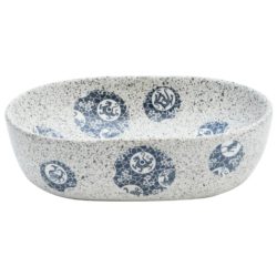 Benkeservant grå og blå oval 47x33x13 cm keramikk