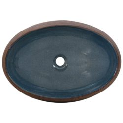 Benkeservant brun og blå oval 59x40x15 cm keramikk