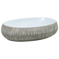 Benkeservant grå og blå oval 59x40x15 cm keramikk