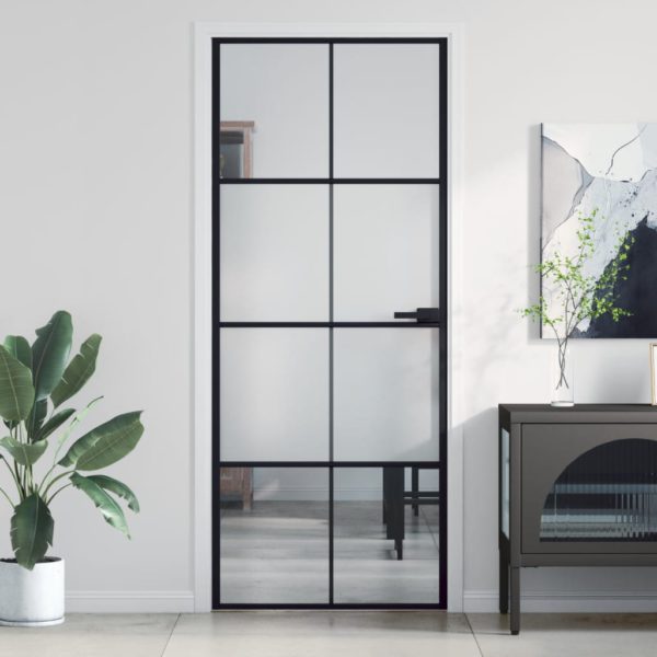 vidaXL Innerdør slank svart 83×201,5 cm herdet glass og aluminium
