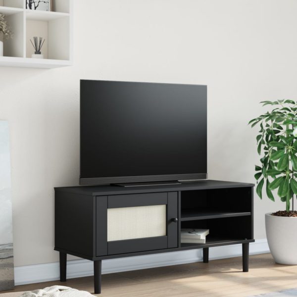 vidaXL TV-benk SENJA rotting-utseende svart 106x40x49cm cm heltre furu
