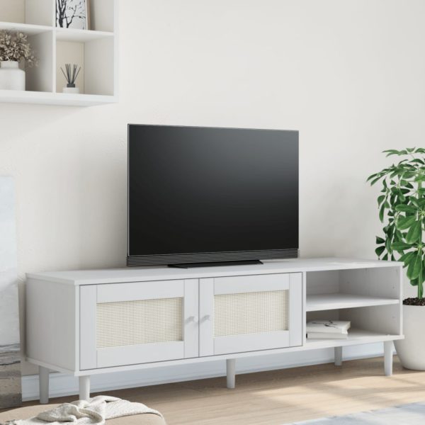 TV-benk SENJA rotting-utseende hvit 158x40x49 cm heltre furu
