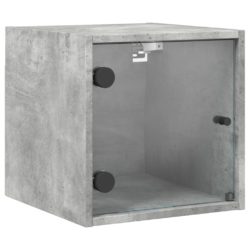 Nattbord med glassdører 2 stk betonggrå 35x37x35 cm