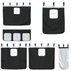 Køyeseng for barn gardiner hvit og svart 80×200 cm heltre furu