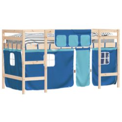 Køyeseng for barn med gardiner blå 90×190 cm heltre furu