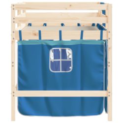 Køyeseng for barn med gardiner blå 90×190 cm heltre furu