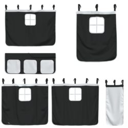 Køyeseng for barn gardiner hvit og svart 90×190 cm heltre furu