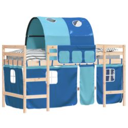 Køyeseng for barn med tunnel blå 80×200 cm heltre furu