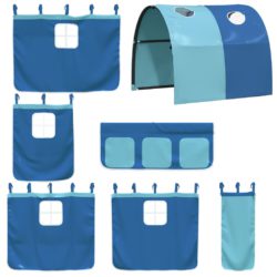 Køyeseng for barn med tunnel blå 80×200 cm heltre furu
